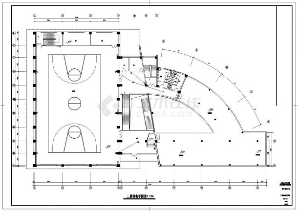 [北京市]某附属中学体育馆建筑结构水暖电施工图（含施工设计说明）-图二