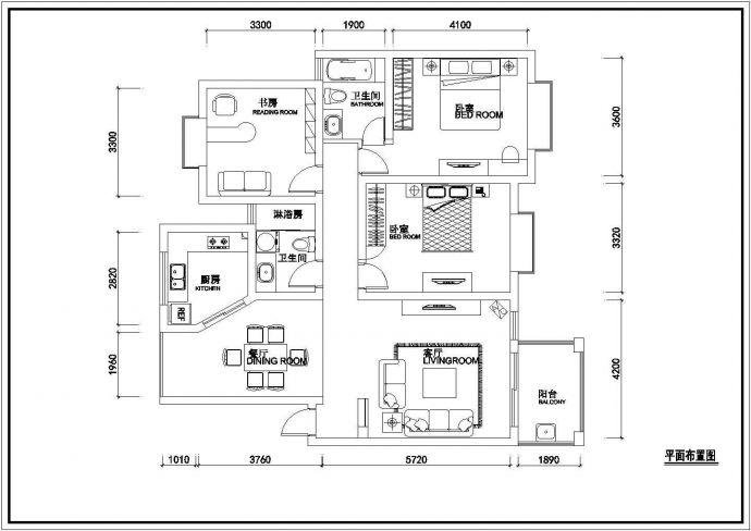某地3室2厅套房户型样板房全套装修施工图【平面图 室内立面】_图1