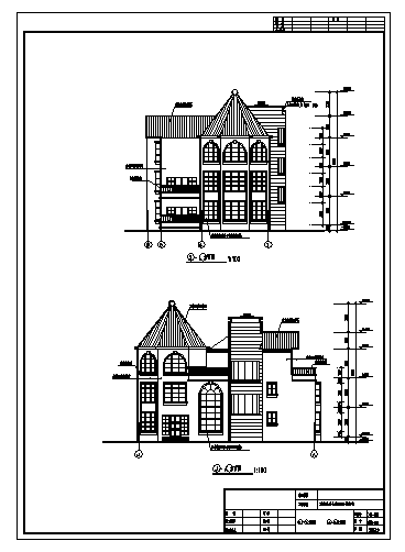 三层框架结构坡屋面欧式住宅建筑设计cad图，共十二张-图二