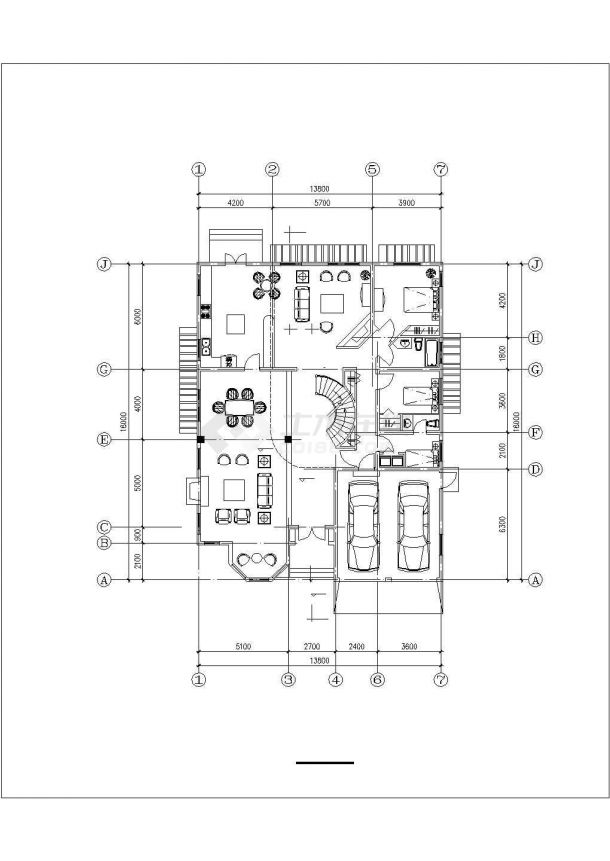 太原市某村镇227平米2层混合结构独立别墅平立剖面设计CAD图纸-图二