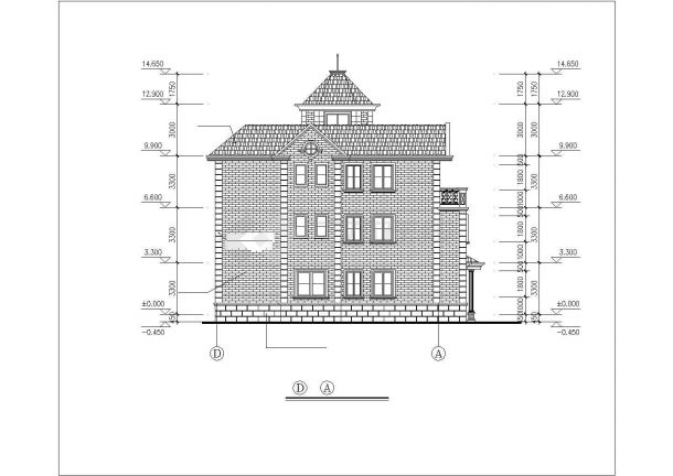 占地192平米3层混合结构单体别墅全套建筑设计CAD图纸-图一