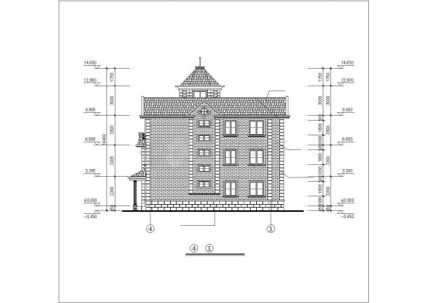 占地192平米3层混合结构单体别墅全套建筑设计CAD图纸-图二
