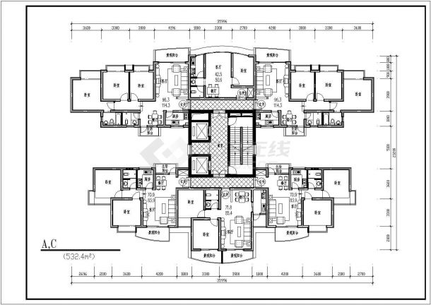 【杭州】某临街高层户型公寓楼全套建筑施工设计cad图纸-图二