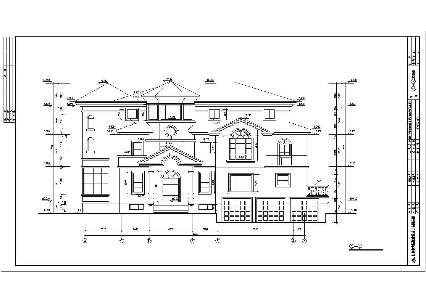 950平米左右3层框架结构豪华别墅平立剖面设计CAD图纸（含地下室）