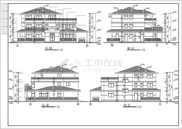 640平米左右3层框混结构独栋别墅建筑设计CAD图纸（含效果图）-图二