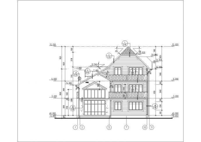 烟台市某村镇385平米3层框混结构单体乡村别墅平立剖面设计CAD图纸_图1