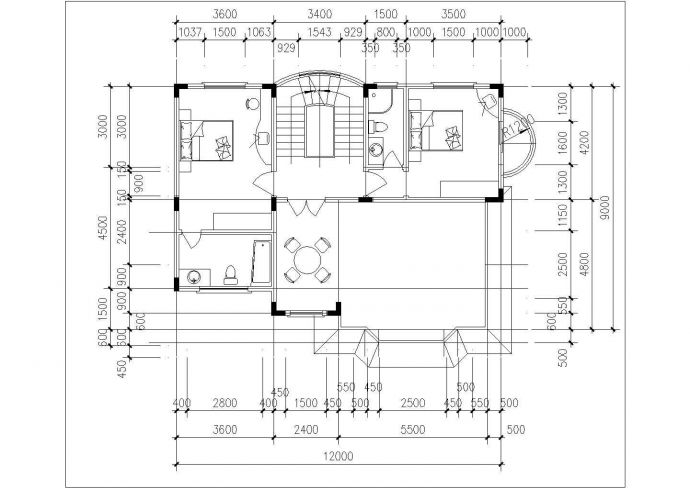 355平米3层混合结构单体别墅平立剖面设计CAD图纸（含效果图）_图1