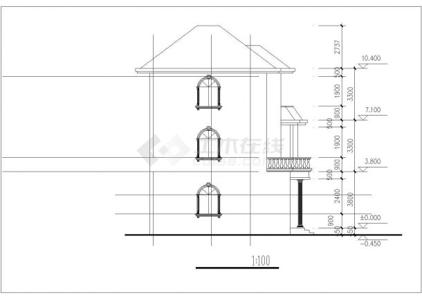 355平米3层混合结构单体别墅平立剖面设计CAD图纸（含效果图）-图二
