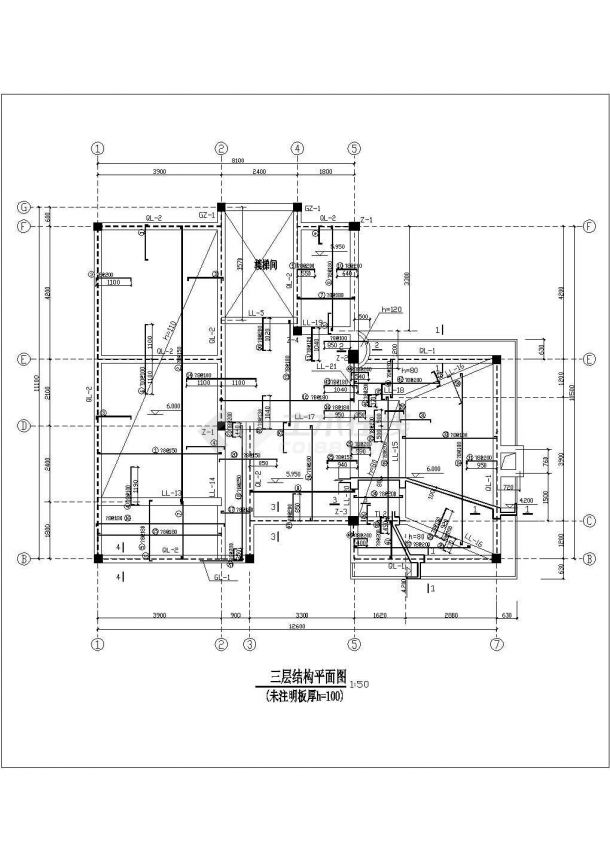 扬州市某别墅区3层混合结构单体别墅全套结构设计CAD图纸-图一