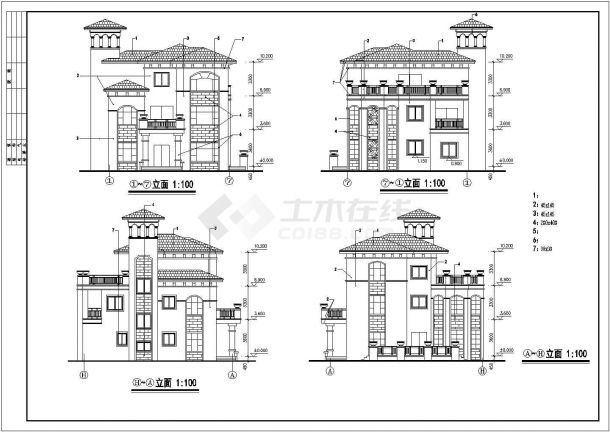 占地157平米3层混合结构单体别墅平立剖面设计CAD图纸（含效果图）-图二