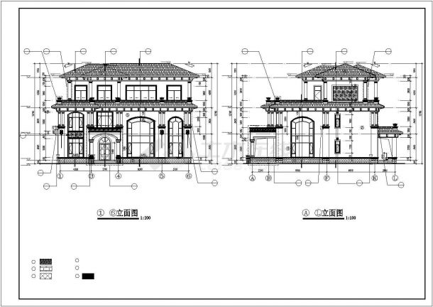 520平米左右3层框架结构独栋别墅建筑设计CAD图纸（含效果图）-图二
