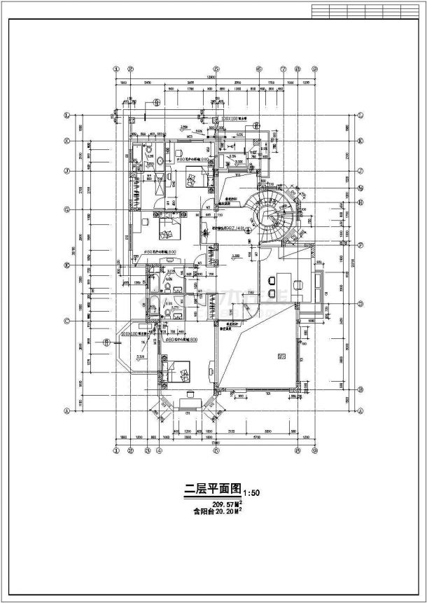 570平米左右3层框架结构独栋别墅建筑设计CAD图纸（含半地下室）-图二