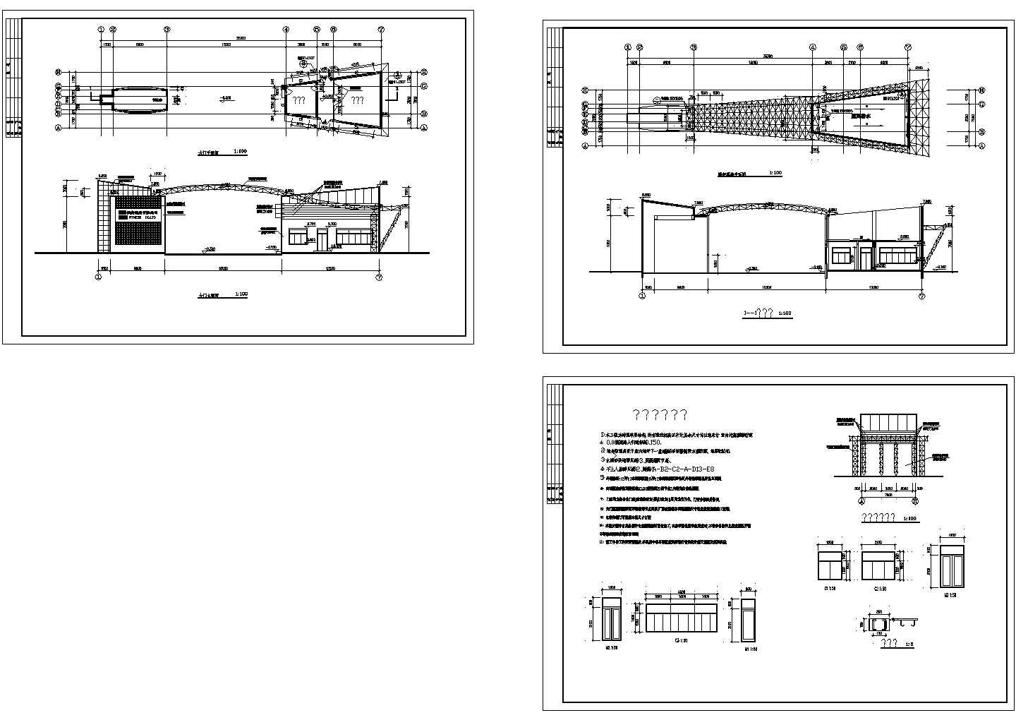 某地区厂门卫建筑钢结构平面设完整计CAD图纸