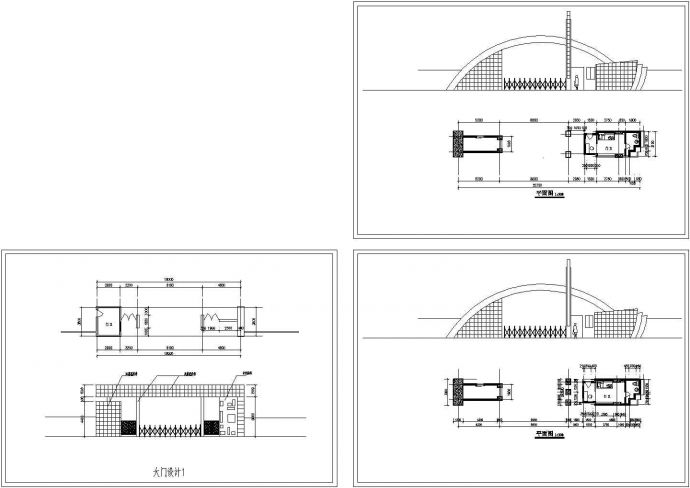 某门卫大门围墙初步样品设计方案CAD图_图1