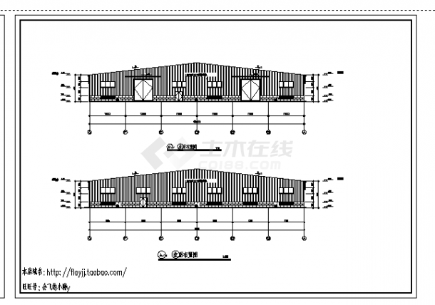 厂房设计_2套跨门式钢架轻钢结构钢构成品厂房设计施工cad图纸-图二