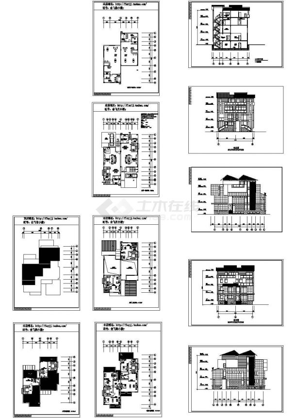 某地带阁楼地下室3层337平米双拼错拼别墅建筑设计cad图【平立剖】-图一