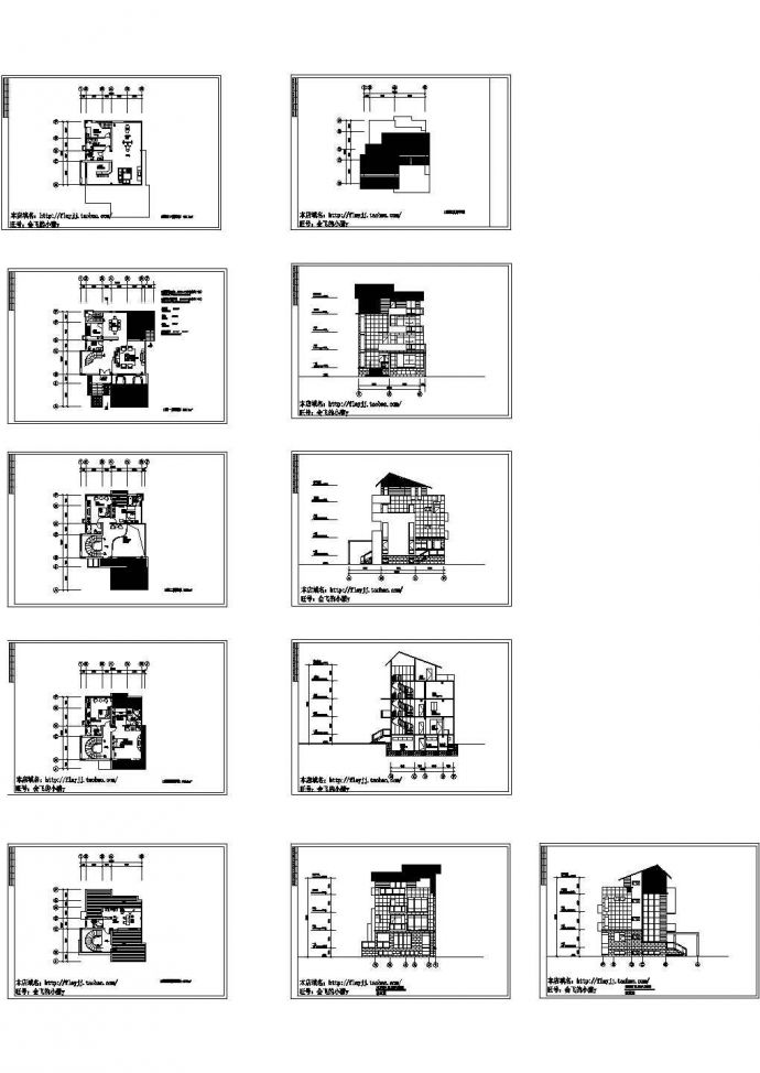 带阁楼和地下室3层438.2平米别墅建筑设计图【平立剖】_图1
