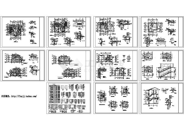 【浙江】某地3层别墅建筑施工cad图【平立剖 楼梯 门窗[表] 节点详图】-图一