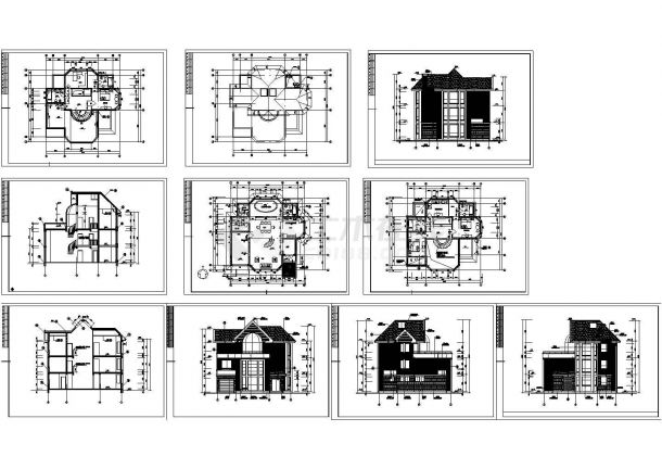 精致式3层庄园别墅建筑设计方案图纸【平立剖】-图一