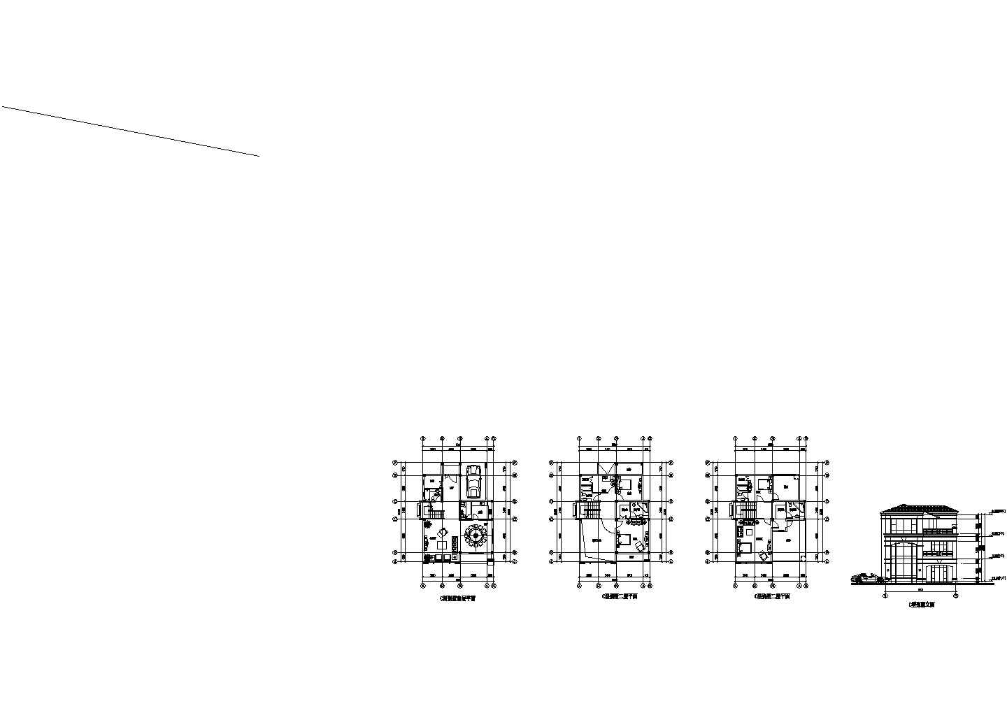 某地景区3层别墅建筑设计方案cad图纸【各层平面 1立面】
