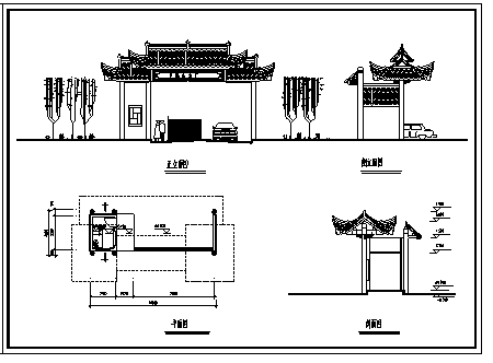 牌楼设计_某市公园大门仿古牌楼设计cad图纸-图一