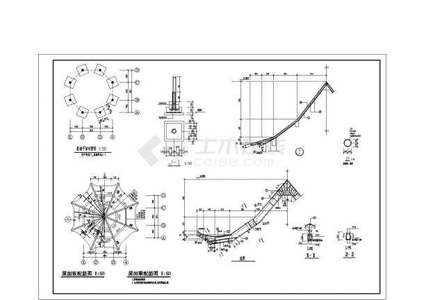 某木结构八角亭结构cad施工图-图一