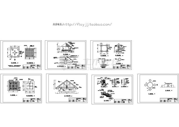 市区公园日式风格方亭全套施工设计cad图纸（含设计说明，立面图）-图一
