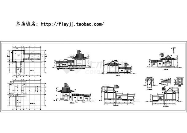 某地公园四角亭廊全套建筑方案cad图（长17.7米 宽14.1米）-图一
