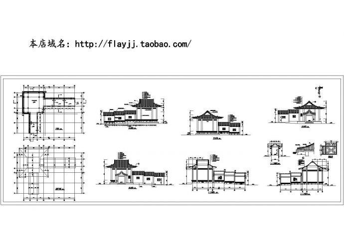 某地公园四角亭廊全套建筑方案cad图（长17.7米 宽14.1米）_图1