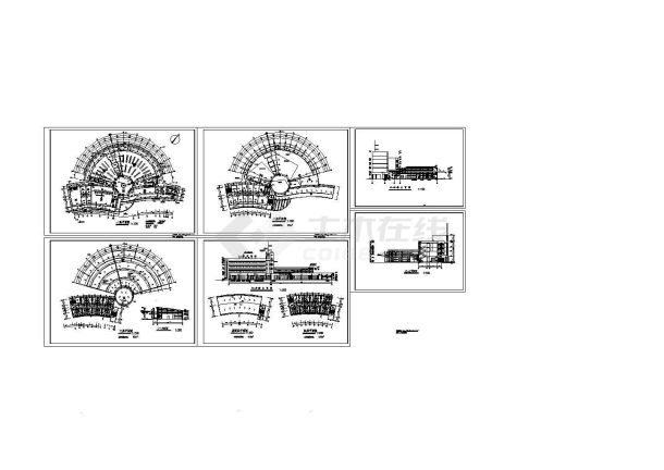 武汉4层4038平米扇型汽车站规划设计施工cad图纸，共六张-图一