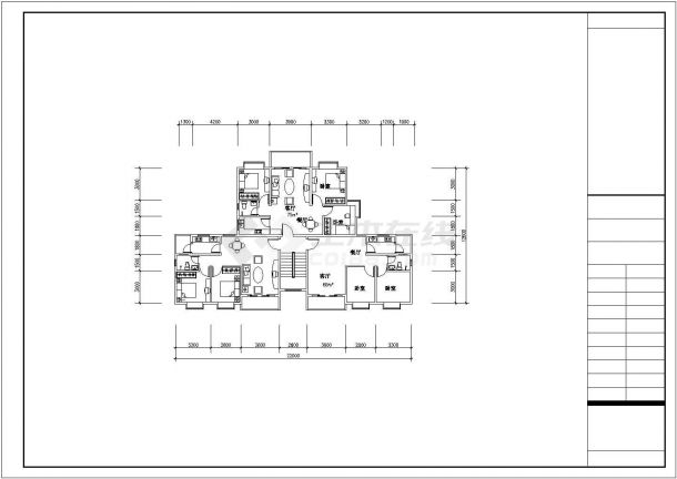 某蝴蝶家园三室一厅样板房户型全套建筑平面图纸-图二