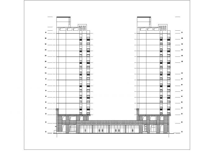 两栋16层联排式框架结构商住楼平立剖面设计CAD图纸（1-2层商用）_图1