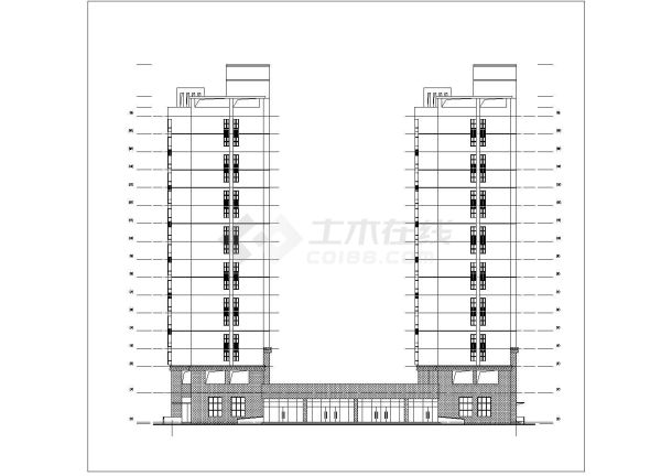 两栋16层联排式框架结构商住楼平立剖面设计CAD图纸（1-2层商用）-图二