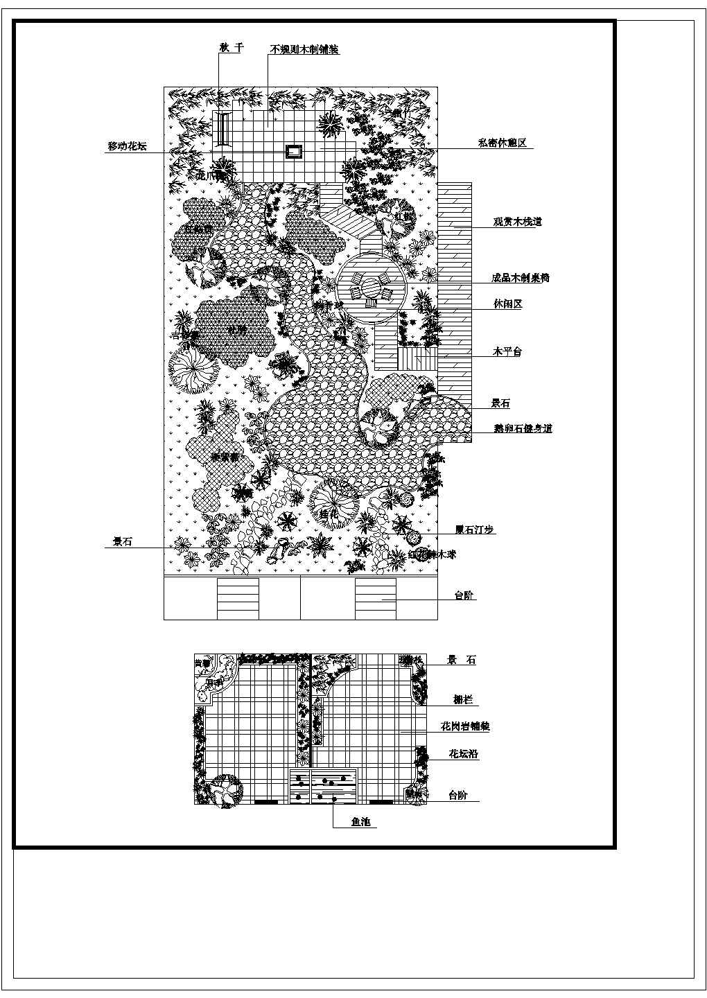 银川市繁华誓园小区住宅楼屋顶景观花园平面设计CAD设计图