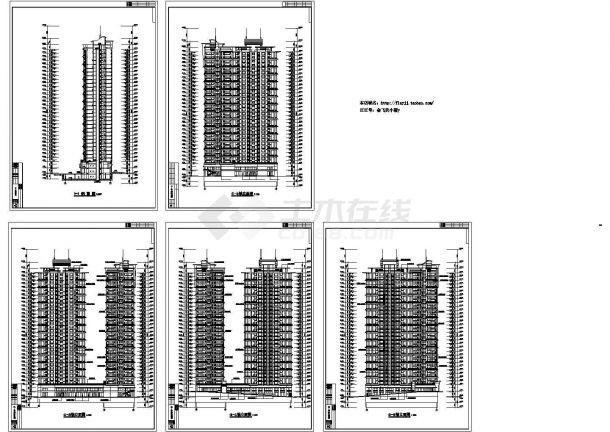 浦东33层商住楼建筑设计施工cad图纸，共五张-图一