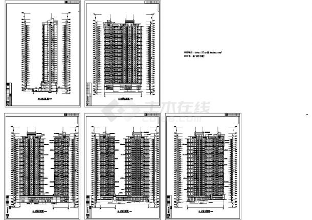 浦东33层商住楼建筑设计施工cad图纸，共五张-图二