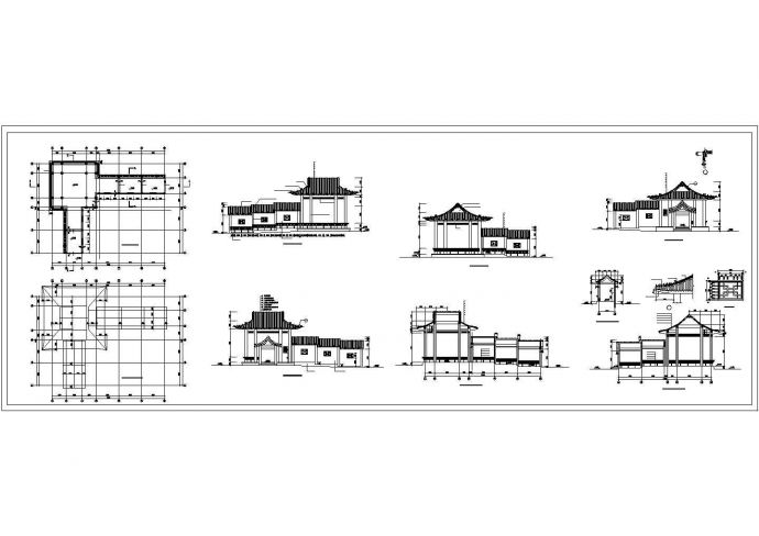 四角亭廊建筑设计方案图（长17.7米 宽14.1米）_图1