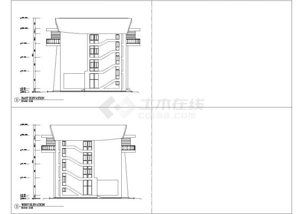 东莞某工厂4500平米4层框架结构办公楼平立剖面设计CAD图纸-图二