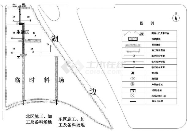 体育馆工程施工现场平面布置图（零层结构）cad-图二