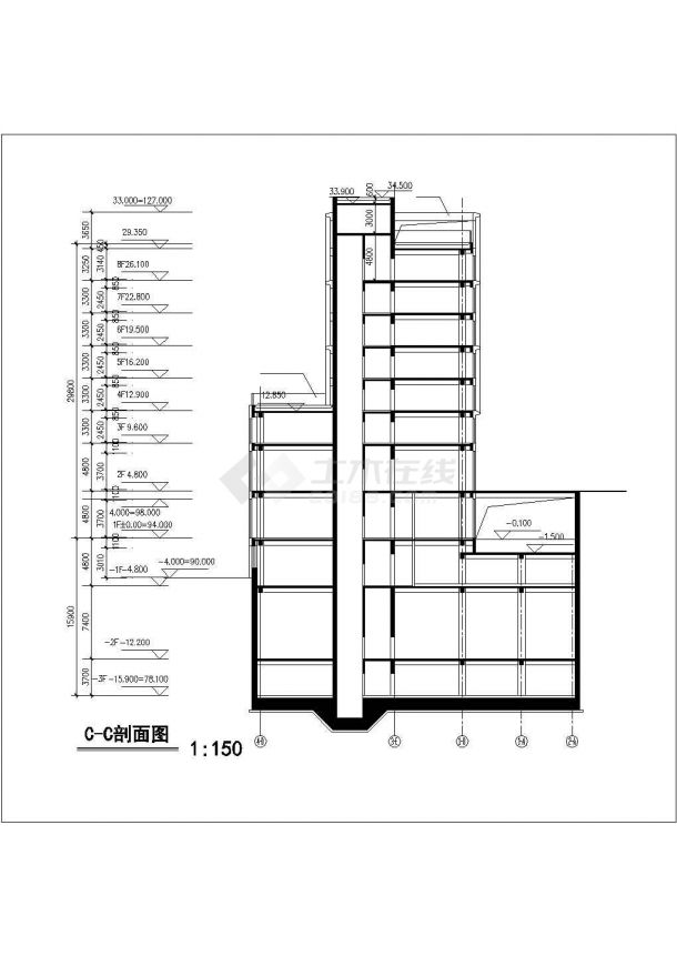 5.7万平米29层框剪结构综合全套写字楼全套建筑设计CAD图纸-图二