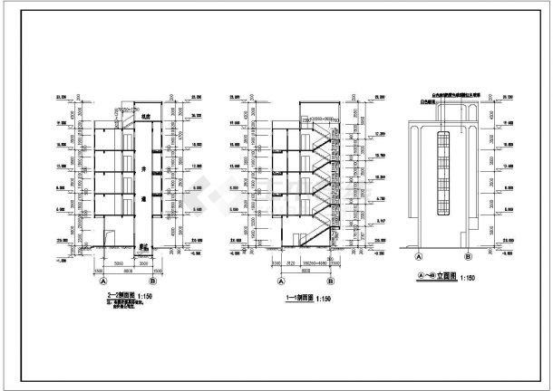 某商圈3500平米五层框架结构商务宾馆全套平立剖面设计CAD图纸-图二