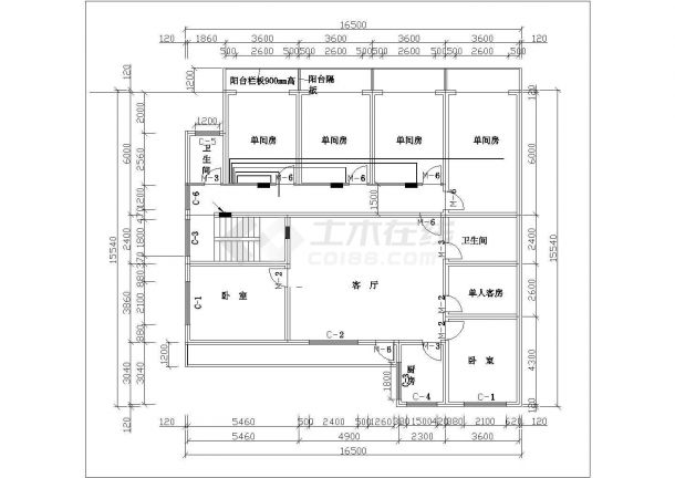 汉中市南郑区某村镇3层砖混结构农居房全套平面设计CAD图纸-图二