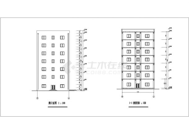 锦州市某市政单位1万平米左右7层框架结构办公楼建筑+结构设计CAD图纸-图一