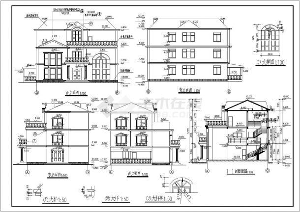 某453㎡三层混合结构别墅的建筑施工方案图-图二