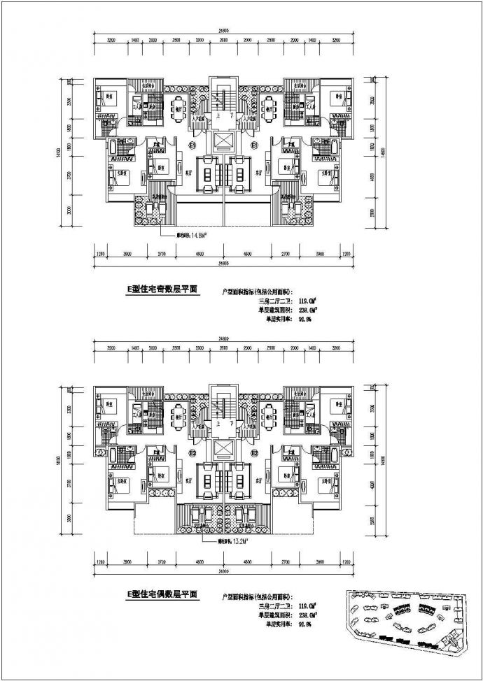 苏州某商业区E.F.I户型多层公寓全套建筑施工平面图(含偶数层平面图，奇数层平面图)_图1