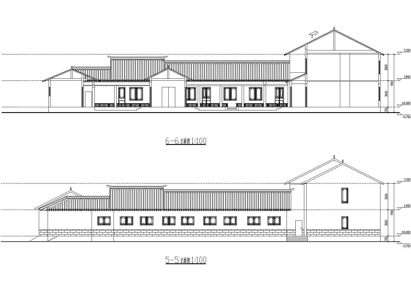 二层四合院式住宅建筑平立面CAD图纸