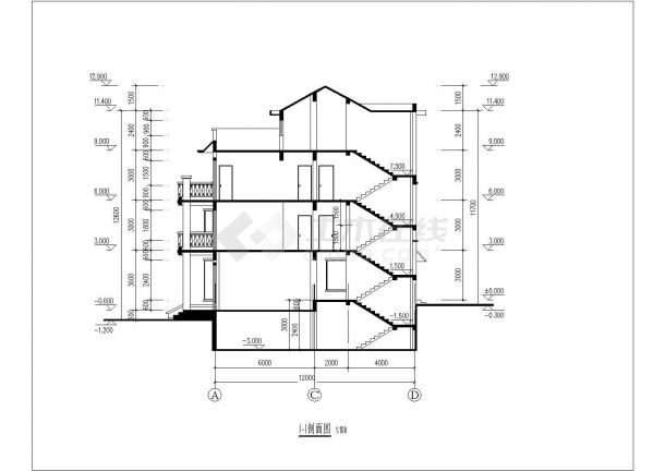 530平米四层框混结构单体别墅平立剖面设计CAD图纸（含效果图）-图二