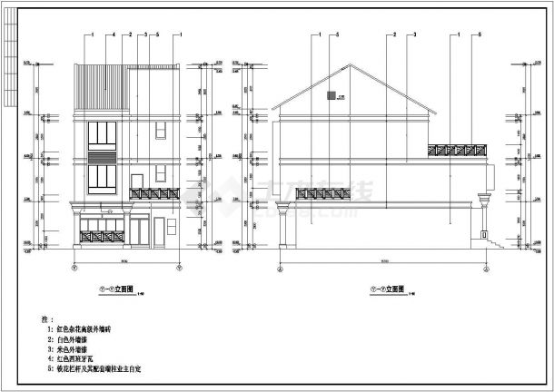 270平米左右3层砖混结构独栋别墅全套建筑设计CAD图纸（含效果图）-图二