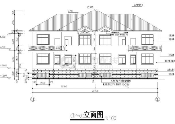 2层框混结构两户并联式高档别墅平立剖面设计CAD图纸（每户210平米）-图二
