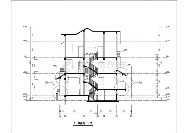 3层框混结构双拼别墅建筑设计CAD图纸（含地下室/每户393平米）-图二